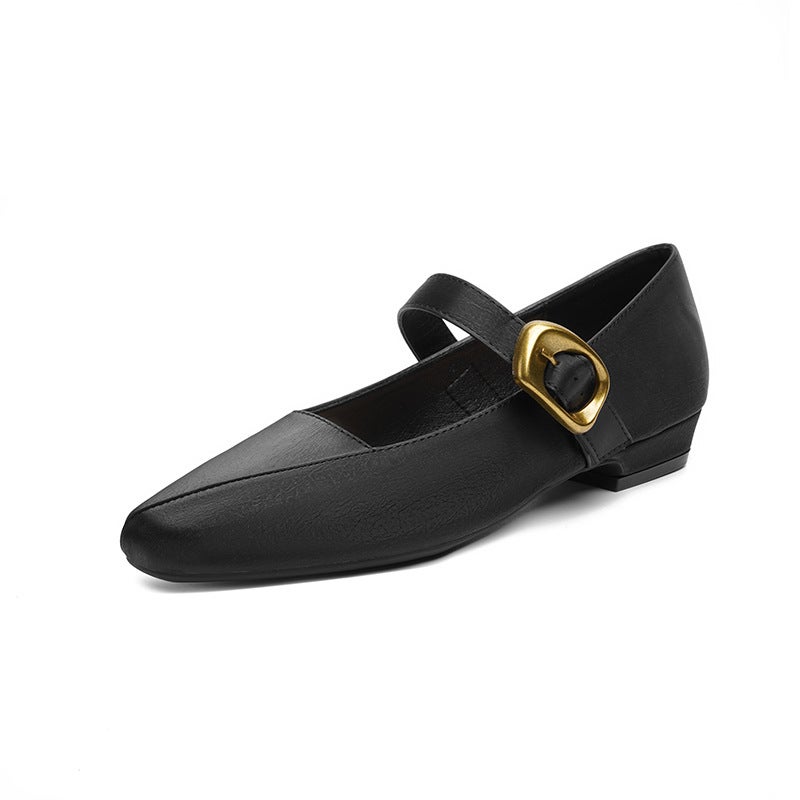 French Square Toe Single Shoes Thick Heeled Mary Jane Shoes Style Mother Shoes Elegant Work Shoes With Skirt Belt - Image 1